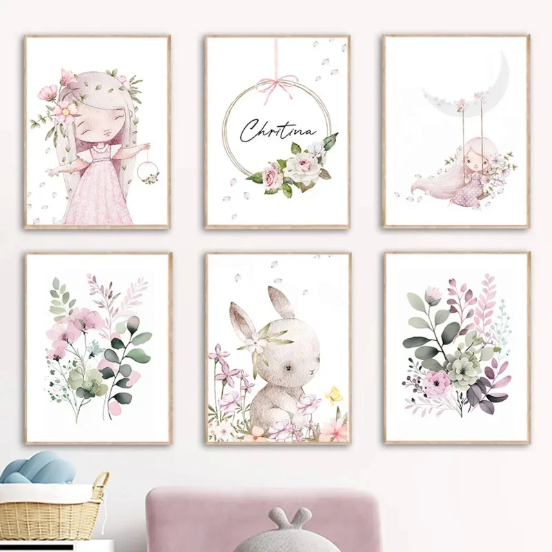 Resin Art Name - İskandinav Karikatür Estetiği Duvar Sanatı Pembe