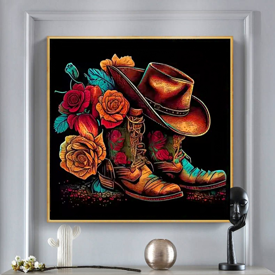 Resin Art Rose - Kovboy Şapkası Çizmeler Elmas Boyama Kitleri