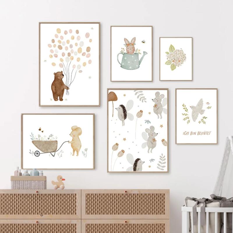 Resin Art Flower - Boho Karikatür Çiftlik Posterleri Baskıları Tavşan,