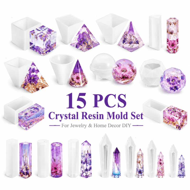 Resin Art Furniture - 15 adet Kristal Reçine Silikon Kalıp