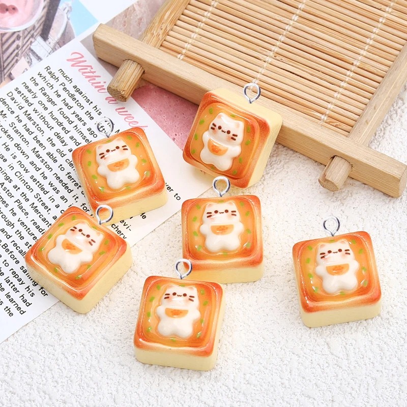 Resin Art Love - 10 adet Kawaii Kedi Tost Ekmeği