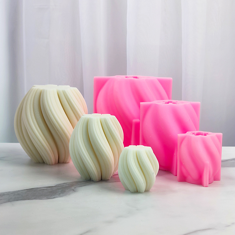 Resin Art Furniture - Geometrik Çizgili Sütun Mum Kalıp Büyük